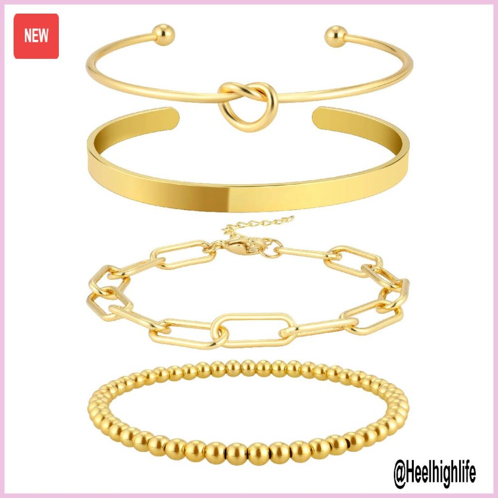 Gold Plated Bangle Cuff Bracelets Stack Set Non-T… - image 1